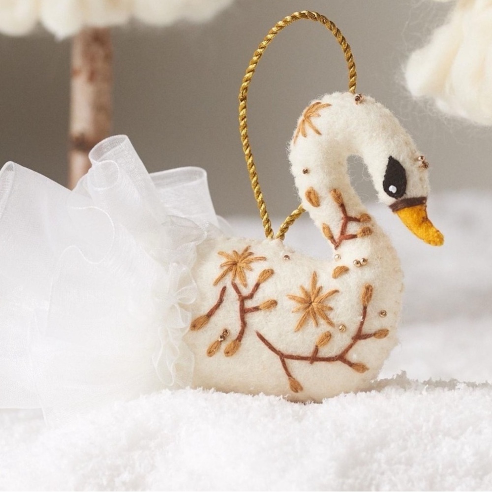NWT Anthropologie Felt Swan Winter Ballet Christmas Ornament